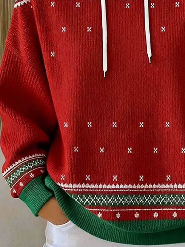 Women's Casual Christmas Contrast Color Hooded Sweatshirt