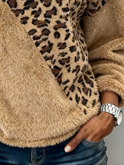 Women's Warm Leopard Print Plush Patchwork Sweatshirt