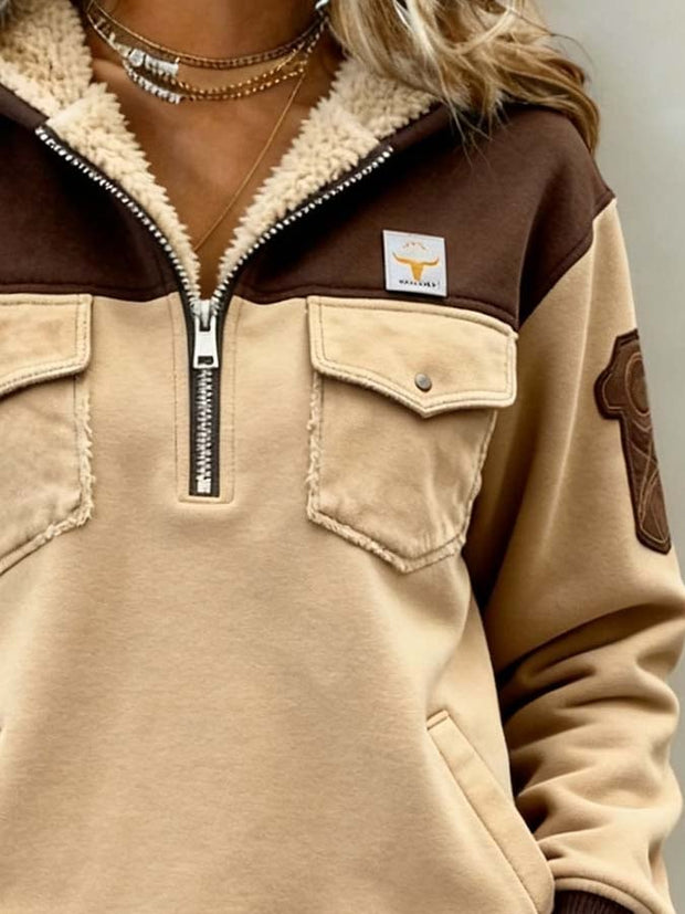 Women'S Casual Color-Blocked Pullover Sweatshirt