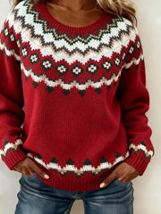 Women'S Casual Round Neck Christmas Color-Blocked Sweater