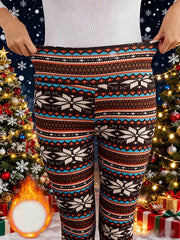 Women's High-Waisted Warm Christmas Print Fleece-Lined Leggings