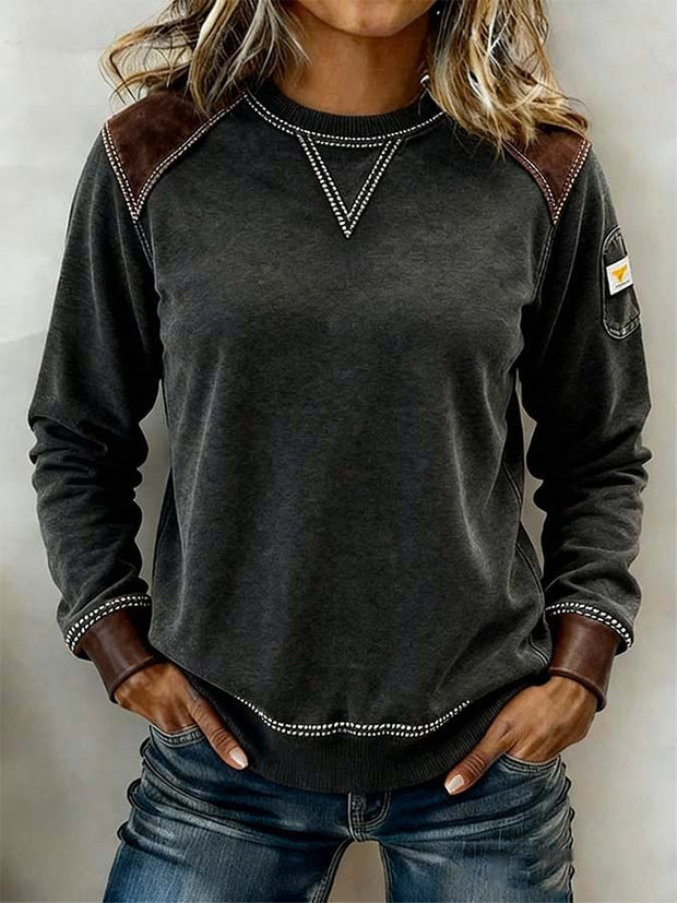 Women'S Casual Color-Blocked Pullover Sweatshirt