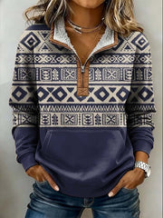 Women'S Casual Loose Color-Blocked Print Sweatshirt