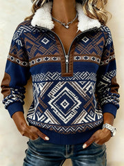 Women'S Casual Loose Color-Blocked Sweatshirt