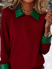 Women'S Lapel Contrast Color Stitching Christmas Sweatshirt