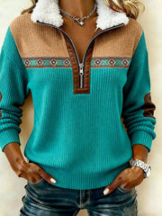 Women'S Casual Loose Color-Blocked Print Sweatshirt