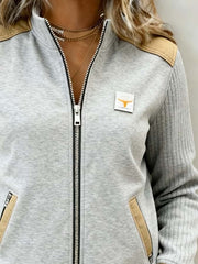 Women'S Casual Color-Blocked Patchwork Jacket