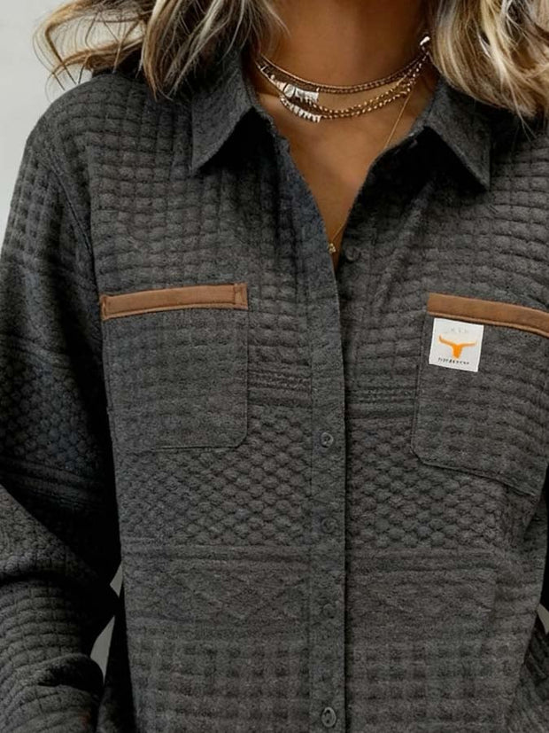 Women'S Casual Color-Blocked Patchwork Shirt