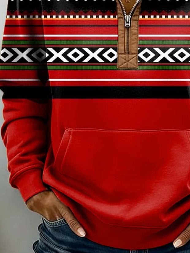 Women'S Casual Loose Color-Blocked Print Sweatshirt