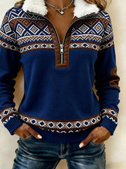 Women'S Casual Loose Color-Blocked Sweatshirt