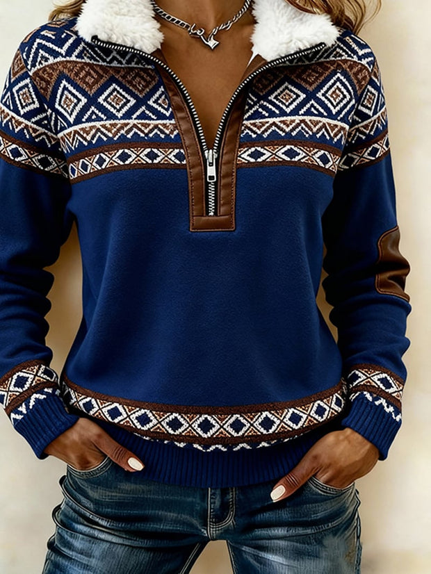 Women'S Casual Loose Color-Blocked Sweatshirt