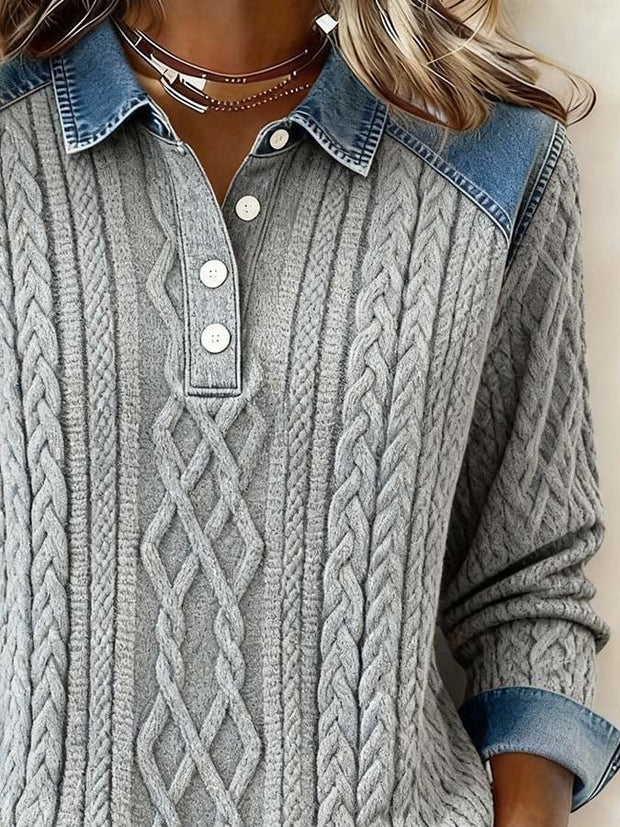 Women'S Casual Printed Patchwork Pullover Sweatshirt