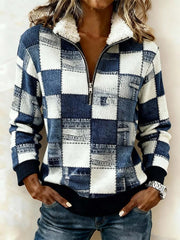 Women'S Casual Loose Color-Blocked Print Sweatshirt
