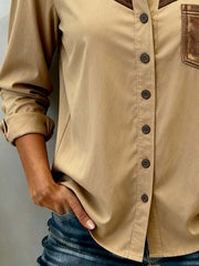 Women'S Casual Color-Blocked Patchwork Shirt