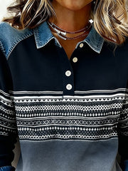 Women'S Casual Printed Patchwork Pullover Sweatshirt