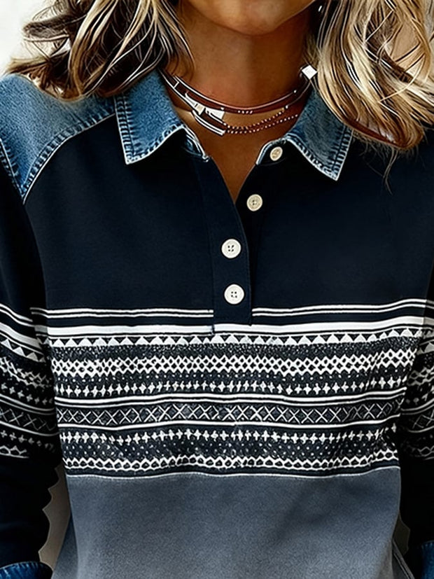 Women'S Casual Printed Patchwork Pullover Sweatshirt