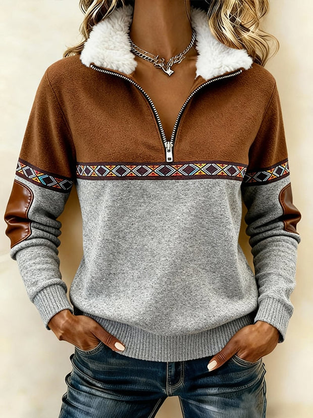 Women'S Casual Loose Color-Blocked Sweatshirt