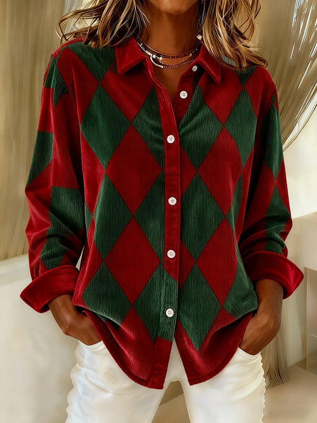 Women's Christmas Contrast Plaid Shirt