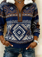 Women'S Casual Loose Color-Blocked Sweatshirt