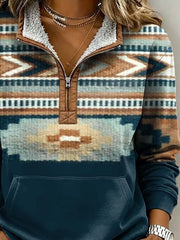 Women'S Casual Loose Color-Blocked Print Sweatshirt