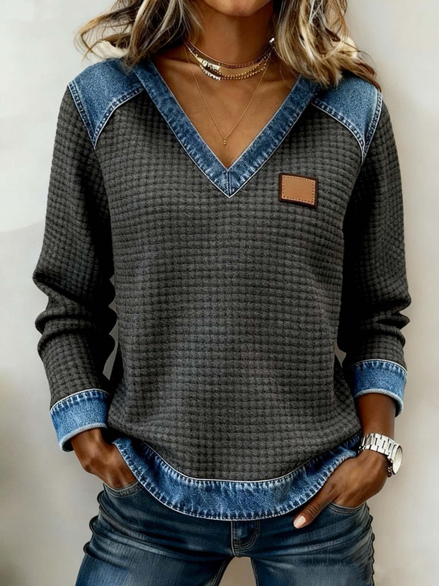 Women'S Casual Color-Blocked Pullover Sweatshirt