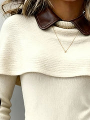 Women's Knitted Casual Leather Patchwork Shawl Sweatshirt