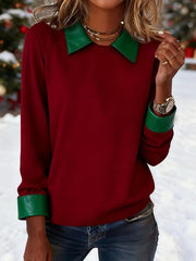 Women'S Lapel Contrast Color Stitching Christmas Sweatshirt