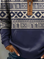 Women'S Casual Loose Color-Blocked Print Sweatshirt