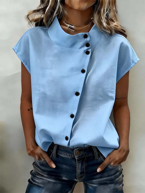 Women'S Solid Color Button-Down Cotton And Linen Shirt – Motoklas
