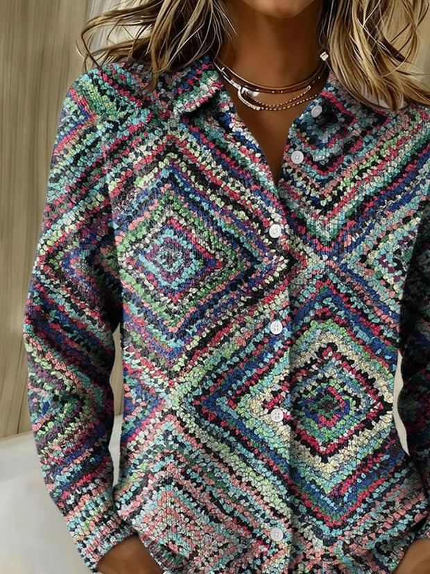 Women's Autumn/Winter Contrast Print Cardigan