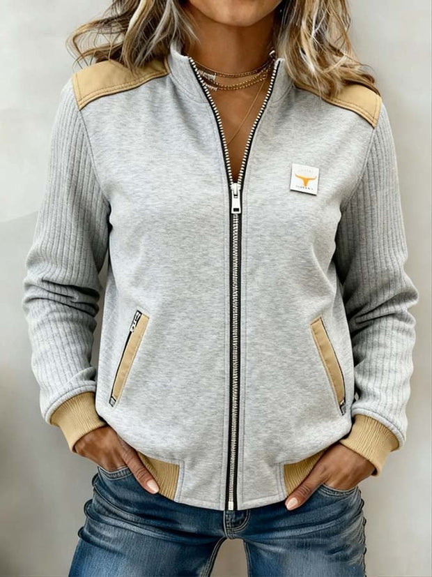 Women'S Casual Color-Blocked Patchwork Jacket