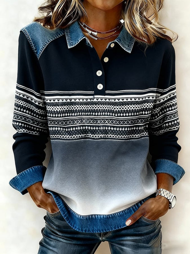 Women'S Casual Printed Patchwork Pullover Sweatshirt