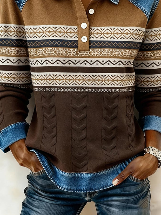 Women'S Casual Printed Patchwork Pullover Sweatshirt