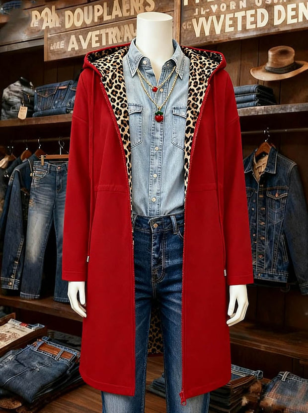 Women's Casual Christmas Splicing Leopard Print Contrast Double-Sided Jacket