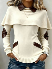 Women's Knitted Casual Leather Patchwork Shawl Sweatshirt