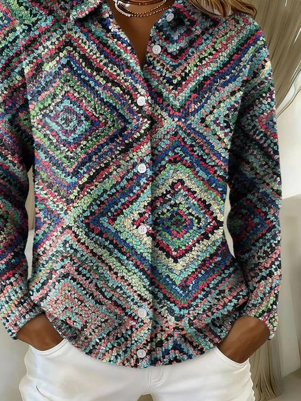 Women's Autumn/Winter Contrast Print Cardigan