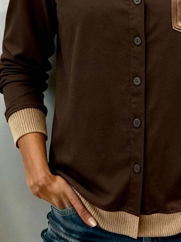 Women'S Casual Color-Blocked Patchwork Shirt