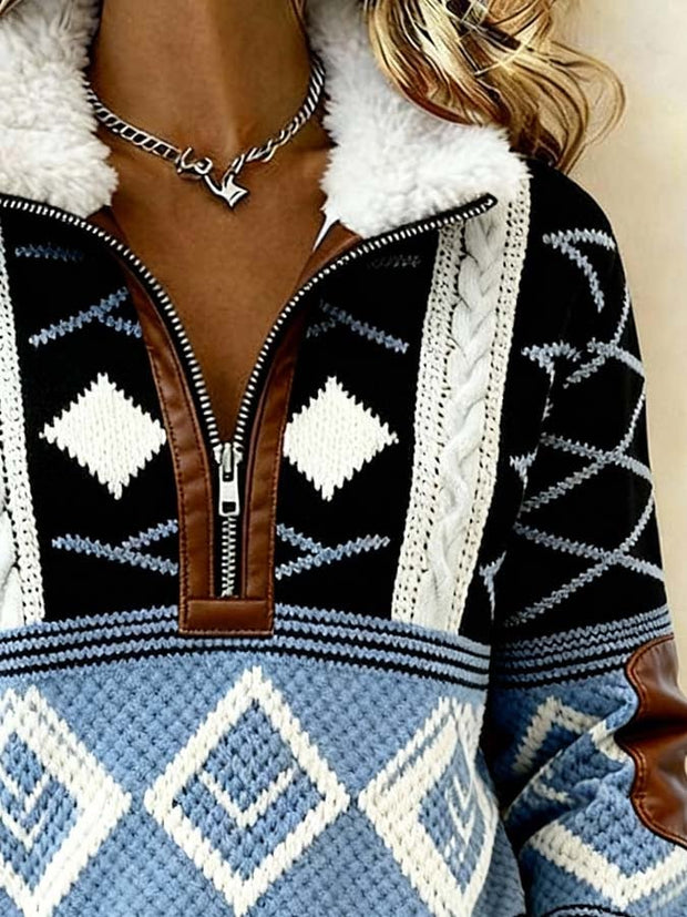 Women'S Casual Loose Color-Blocked Print Sweatshirt