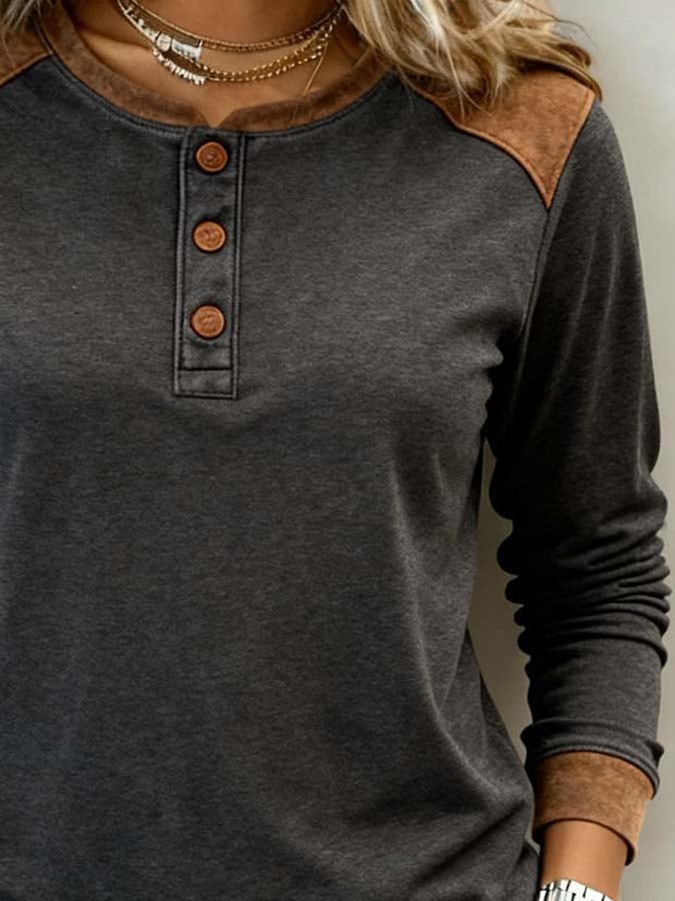 Women'S Casual Color-Blocked Pullover Top