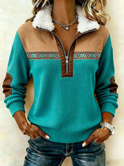 Women'S Casual Loose Color-Blocked Print Sweatshirt