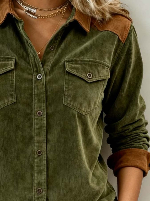 Women'S Casual Color-Blocked Patchwork Shirt