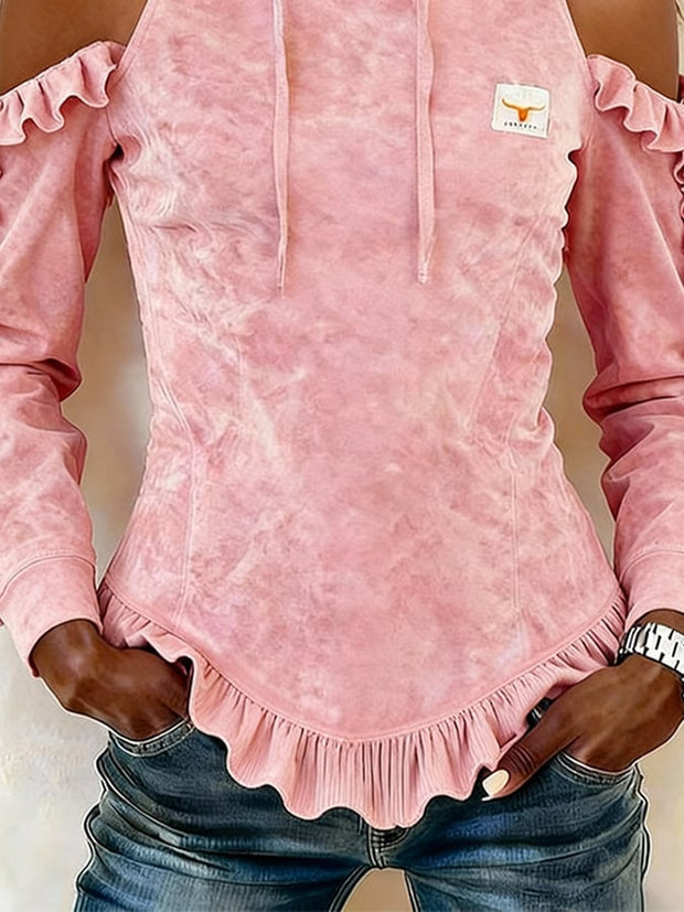 Women's Casual Off-Shoulder Long-Sleeved Hooded Sweatshirt