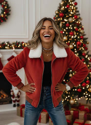 Women'S Christmas Contrasting Plush Patchwork Jacket