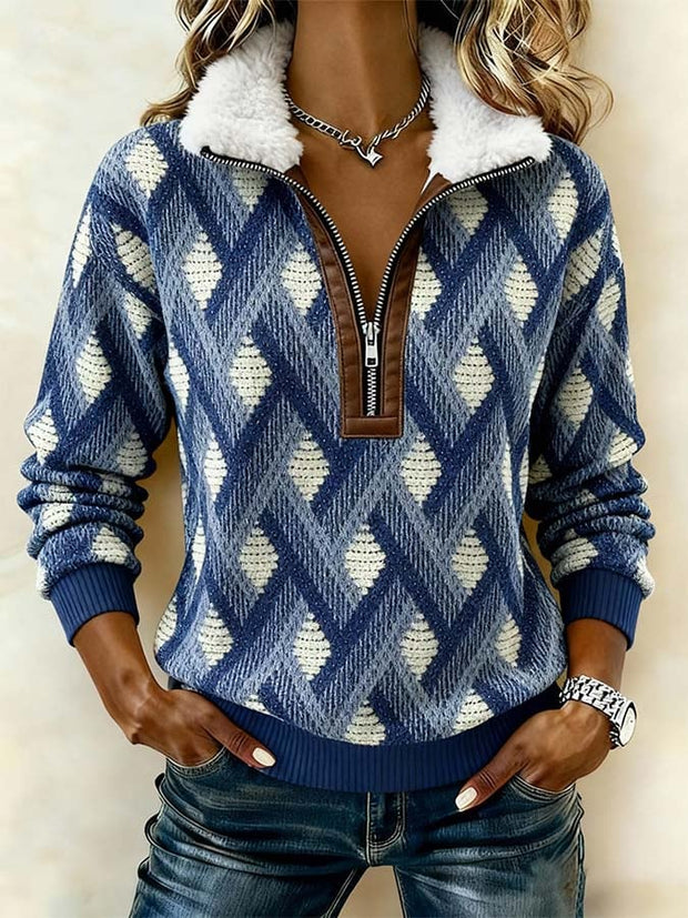 Women'S Casual Loose Color-Blocked Print Sweatshirt