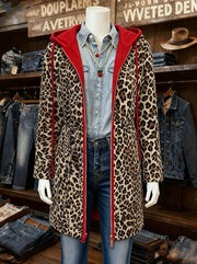 Women's Casual Christmas Splicing Leopard Print Contrast Double-Sided Jacket