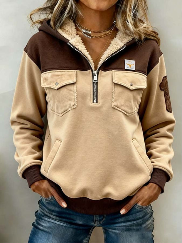 Women'S Casual Color-Blocked Pullover Sweatshirt