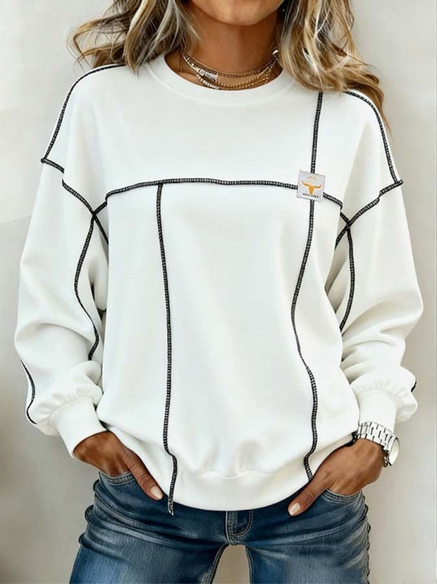 Women'S Casual Color-Blocked Pullover Sweatshirt