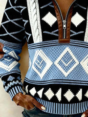 Women'S Casual Loose Color-Blocked Print Sweatshirt