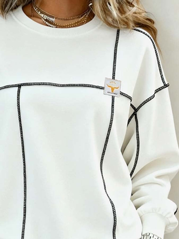 Women'S Casual Color-Blocked Pullover Sweatshirt
