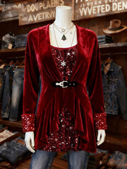 Women's Casual Christmas Splicing Contrast Color Two-Piece Top